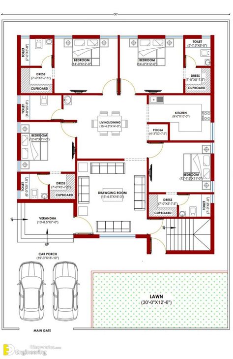 40x60 House Plans, Smart House Plans, Bungalow House Floor Plans, Drawing House Plans, 30x40 House Plans, Mansion Bloxburg, Narrow House Plans, Bungalow Floor Plans, Indian House Plans