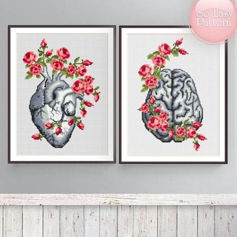 Brain Cross Stitch, Stitches Medical, 123 Stitch, Anatomical Brain, Heart Brain, Wedding Cross Stitch Patterns, Xstitch Patterns, Wedding Cross Stitch, Pattern Cross Stitch