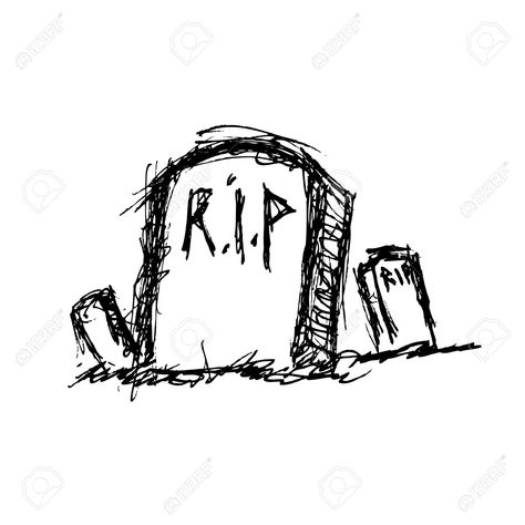 Scary Simple Drawing, Gravestone Drawing Easy, Simple Zombie Drawing, Zombie Sketch Easy, Easy Scary Things To Draw, Grave Drawing Reference, Goth Simple Drawings, Gravestones Drawing, Cemetary Drawings