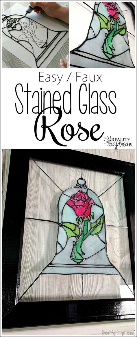 EASY Stained Glass Rose from Beauty and the Beast TUTORIAL! {Reality Daydream} Deco Disney, Stained Glass Rose, Beauty And The Beast Party, Rose Tutorial, Glass Rose, Disney Home Decor, Stained Glass Diy, Art Light, Disney Decor