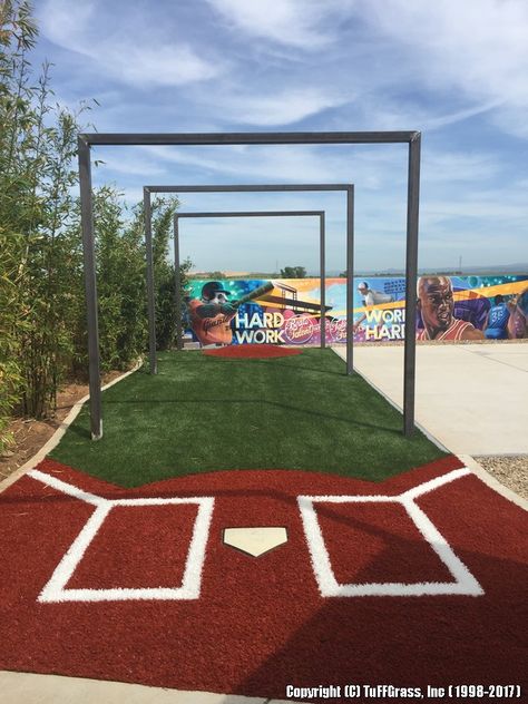 Artificial Turf Grass Batting Cages | Artificial Grass Installer | TuFFGrass Baseball Cage Backyard, Backyard Baseball Ideas, Outdoor Batting Cage Ideas, Backyard Batting Cage Ideas, Batting Cage Backyard Diy, Backyard Baseball Field, Diy Batting Cage, Baseball Batting Cage, Batting Cage Backyard