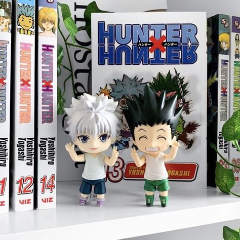 @/ credits to: unknown #animemerch #figures Hxh Room Decor, Hunter X Hunter Figures, Hunterxhunter Gon, Manga Shelf, Anime Bedroom Ideas, Nendoroid Anime, Gon Killua, Otaku Room, Pop Vinyl Figures