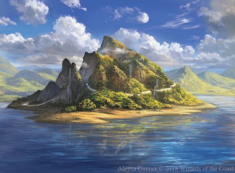 ArtStation - Magic: The Gathering Island for Standard Showdown M19, Alayna Lemmer-Danner Anime Island Scenery, Island Fantasy Art, Gathering Island, Anime Island, Island Artwork, Magical Island, Temple Gardens, 동화 삽화, Magic Island