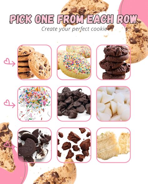 If you could only pick ONE from each ROW… which would you choose?! 🤔🍪🍫🧁 ✨The hardest choice you’ll make on this fine Saturday✨ Pick One From Each Row, Birthday Hairstyle, Birthday Hairstyles, Perfect Cookie, Pick One, You Choose, The Row, Create Yourself, Birthday