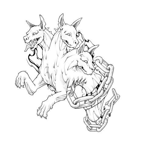 Cerberus Engraving, Cerebus Dog Tattoo, Cerberus Drawing, Cerberus Tattoo, Trap Art, Creepy Animals, Comic Tattoo, Mythology Tattoos, Gorgeous Tattoos