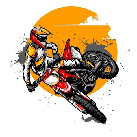 Motocross illustration designs on solid ... | Premium Vector #Freepik #vector #sports #cartoon #motorcycle #motocross Motocross Logo Design, Cartoon Motorcycle, Motocross Logo, Sports Cartoon, Transport Illustration, Image Moto, Motorbike Design, Moto Vintage, Motocross Racing