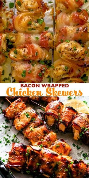 Bacon Wrapped Chicken Skewers, Grilled Bacon, Grilled Kabob Recipes, Bacon On The Grill, Wrapped Chicken, Grilled Dinner, Kabob Recipes, Bacon Wrapped Chicken, Kebab Recipes