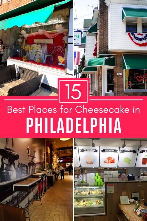 Collage of 4 places for cheesecake in Philadelphia. Philadelphia Cheesesteak, Best Philly Cheesesteak, Arizona Food, The Best Cheesecake, Philadelphia Recipes, Visit Philly, Philadelphia Art, Cheesecake Lovers, Best Cheesecake