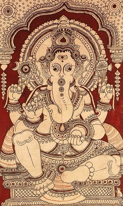 incanculture: “ Lord Ganesh ” Kalam Kari, Indian Motifs, Divine Masculine, Spiritual Images, Kerala Mural Painting, Kalamkari Painting, Shri Ganesh, Ganesh Art, Puja Room