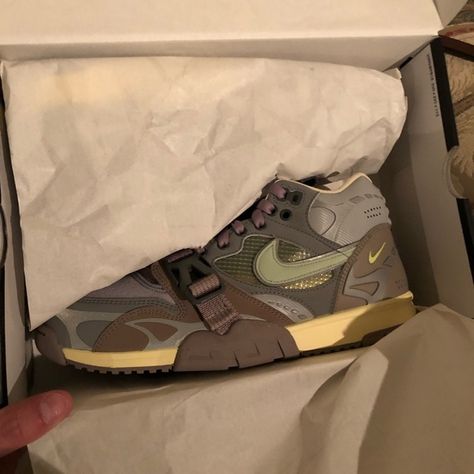 Nike air trainer honeydew/grey 2022 drop Nike Trainer 1 Sp, Nike Air Trainer 1 Sp, Nike Blazer Vintage, Nike Air Presto Black, Nike Air Trainer 1, Orange Trainers, Nike Air Trainer, Nike Air Monarch, Cushioned Running Shoes