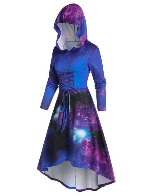 Galaxy Clothes, Galaxy Print Dress, Galaxy Outfit, Fun Aesthetic, Galaxy Dress, Casual Halloween, Dress Trendy, Cheap Dresses Online, Long Sleeve Evening Dresses