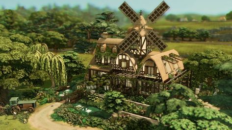 The Sims 4 - flower cottage windmill - speed build NO CC Plumbobkingdom The Sims 4 Cottage Living, Sims 4 Cottage Living, Sims 4 No Cc, Sims 4 Cottage, Windmill House, Old Windmills, Flower Cottage, Tumblr Sims 4, Sims 4 House Design