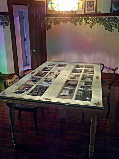 French Door Table Repurposed Dining Table, Old Door Tables, Door Tables, Door Repurposed, Picture Table, Photo Table, Door Table, Doors Repurposed, 2nd Chance