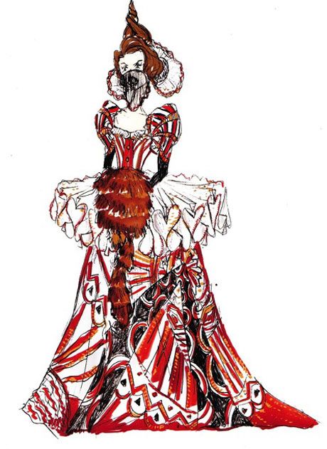 ruff waist Queen Of Hearts Fashion Illustration, Junk Couture, Queen Of Hearts Art, Alice In Wonderland Design, Alice In Wonderland Play, Alice In Wonderland Original, Costume Drawing, Wonderland Design, Wonderland Aesthetic