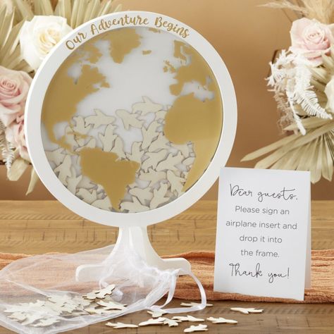 Wedding Guest Book Alternative - Globe | Michaels Globe Guest Book, Wedding Guest Book Alternative Wood, Our Adventure Begins, Wedding Miscellaneous, Globe Map, Wooden Airplane, Tent Card, Aspen Wedding, Wedding Guest Book Alternative