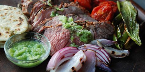 Grilled Leg of Lamb with Bacon Fat Tortillas – Andrew Zimmern Mexican Christmas Food, Grilled Leg Of Lamb, Boneless Leg Of Lamb, Pasta Carbonara Recipe, Andrew Zimmern, Tomatillo Salsa, Leg Of Lamb, Lamb Dishes, Carbonara Recipe