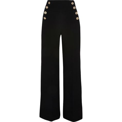 Black button wide leg trousers Black Trousers Women, Reign Fashion, Rare Clothing, Ladies Trousers, Black Wide Leg Trousers, Uni Life, Trousers For Women, Wide Trousers, Trousers Pants