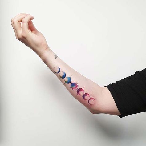 41 Moon Phases Tattoo Ideas to Inspire You | Page 3 of 4 | StayGlam Sun And Moon Phase Tattoo, Moon Phase Sleeve Tattoo, Moon Phases Watercolor Tattoo, Red Moon Phases Tattoo, Spinal Tattoo Moon Phases, Its Just A Phase Moon Tattoo, Moon Fazes Tattoos, Moonphase Tattoo, Lunar Phases Tattoo