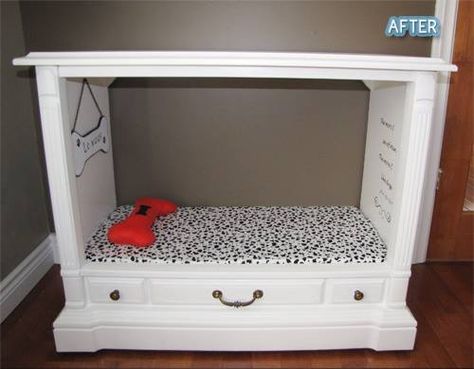 DOG BED from an old entertainment center. so creative. Emily Murphy, Listening Station, Cute Dog Beds, Diy Dog Bed, Dog Bed Furniture, Dog Beds, Old Tv, Tv Cabinet, Dog Houses