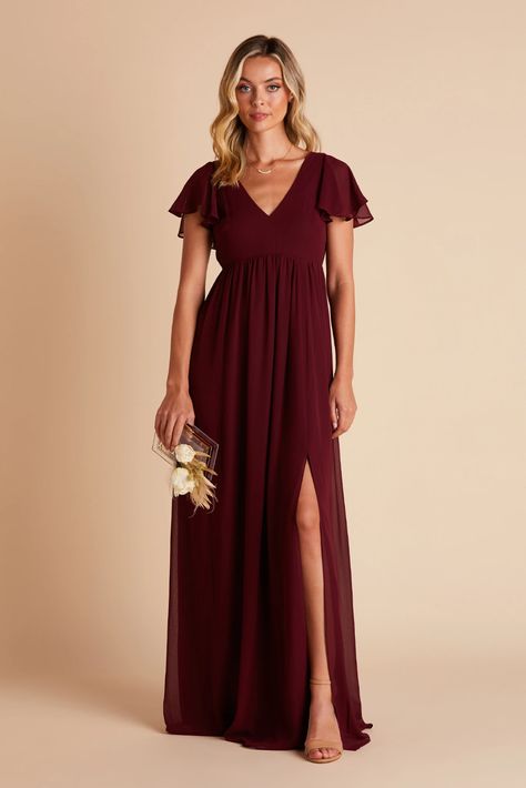 Hannah Empire Bridesmaid Dress in Cabernet – Birdy Grey Berry Bridesmaid Dresses, Burgundy Chiffon Bridesmaid Dresses, Empire Gown, Ethereal Gown, Bridesmaid Dress Chiffon, Tea Length Skirt, Grey Bridesmaids, Birdy Grey, Burgundy Bridesmaid