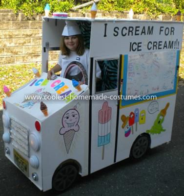 Coolest Lemon Laura's Ice Cream Truck with Whiteboard - driver's side: Lemon Laura's Ice Cream Truck was a big hit at a school Halloween dance and town parade where she could easily maneuver around with the lights glowing, Ice Cream Truck Wagon Costume, School Halloween Dance, Transportation Parade, Box Forts, Wagon Floats, Kid Garden, Food Truck Party, Ice Cream Pictures, Cardboard Play