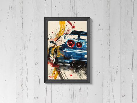 Paul Walker Car, Racing Decor, Nissan Skyline R34, Skyline R34, Car Poster, Texture Paint, Paint Effects, Style Japonais, Digital Poster