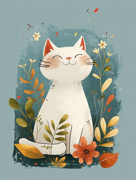 Image showcase presented by ThetaCursed, License: CC BY-NC 4.0 Cozy Cat Drawing, Cat Mom Illustration, White Cat Painting, Cat Phone Wallpaper, Illustration Cat, Surrounded By Flowers, Cat Art Illustration, Hilarious Photos, Art Cat