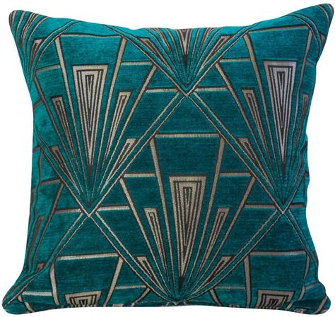 Art Deco Cushion Cover. Double Sided Velvet Chenille. Teal Blue and Silver Retro Design. 17"x17" Square Pillow. Geometric bold design. 20s and 30s style. Handmade in the UK.: Amazon.co.uk: Kitchen & Home Art Deco Cushion, Art Deco Living, Square Floor Pillows, Large Cushion Covers, Extra Large Art, Art Deco Living Room, Teal Art, Art Deco Bedroom, Art Deco Fan