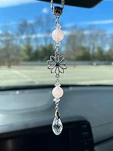 Flower Rear View Mirror Car Charms,Crystal Boho Car Mirror Hanging Decor for Women Men Healing Rose Quartz Sun Catcher Cute Car Decorations Accessories Cute Car Decorations, Car Crystals, Car Hanging Accessories, Car Mirror Hanging, Car Rearview Mirror Accessories, Mirror Accessories, Mirror Hangers, Car Decorations, Mirror Hanging