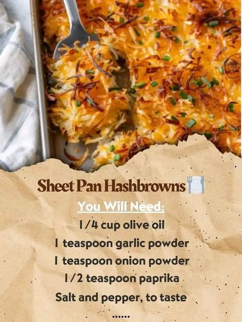 Grandma’s recipes | Sheet Pan Hashbrowns 🍽️ | Facebook Sheet Pan Hashbrowns From Frozen, Oven Hashbrowns Frozen, Sheet Pan Hashbrowns, Oven Hashbrowns, Shredded Hashbrown Recipes, Frozen Hashbrown Recipes, Shredded Hash Browns, Casserole Easy, Shredded Potatoes