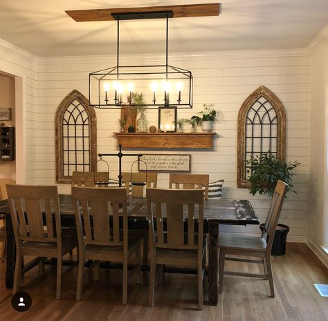 Gothic windows Cathedral Wall Art Living Rooms, Window Frame Decor, Arched Wall Decor, Arched Wall, Mirror Dining Room, Gothic Windows, Cathedral Window, Dining Room Windows, Decor Home Living Room