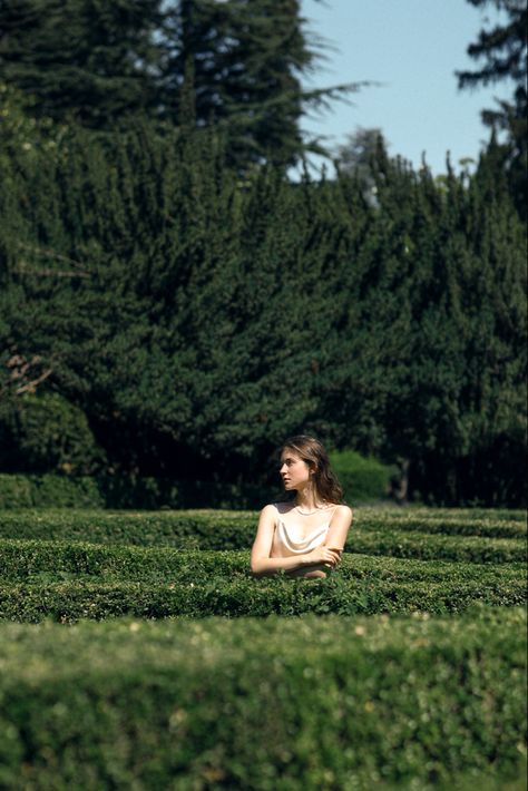 Outdoor photography Gardens Photography, Labyrinth Photoshoot, Vogue Garden Photoshoot, Maze Garden Aesthetic, Editorial Garden Photoshoot, Field Editorial Photoshoot, Botanical Garden Portrait Photography, Biblical Garden, Outdoor Photoshoot