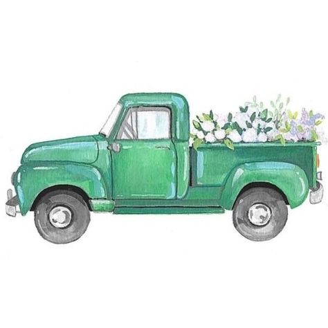 Truck Painting, Flower Truck, Truck Paint, Truck Art, Vintage Truck, Car Drawings, Red Truck, Love Home, Gouache Painting