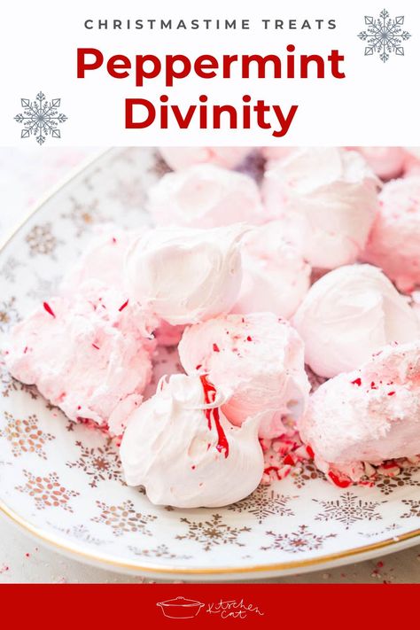 A soft Christmas nougat candy that melts in your mouth with a pop of peppermint flavor! Christmas Peppermint Candy, Soft Christmas Mints, Peppermint Nougat Candy Recipe, Christmas Nougat Candy, Peppermint Taffy Recipe, Peppermint Nougat, Soft Christmas Peppermints, Peppermint Divinity, Christmas Nougat