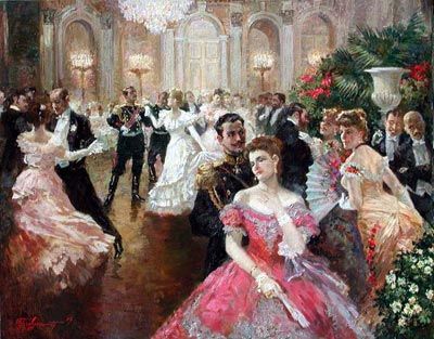 A ball where Lance worships Lucinda from afar. Victorian Ballroom, Viennese Waltz, Victorian Paintings, Romantic Period, People Dancing, Tableau Art, Victorian Art, Russian Artists, Dance Art