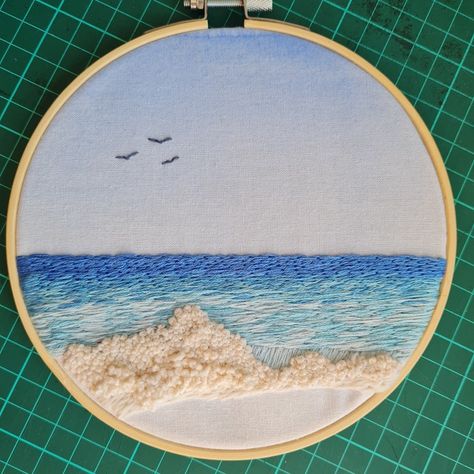 Embroidery Water, Embroidery Watercolor, Water Embroidery, Embroidered Water, Waves Embroidery, Ocean Embroidery Simple, Embroidery Ocean, Embroidery Beach, Coastal Embroidery