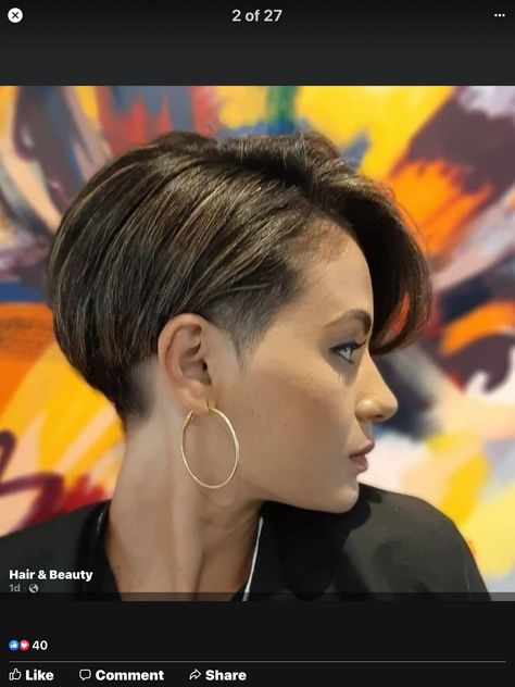 Pixie With Side Part, Short Asymmetrical Haircut Round Faces, Short Hairstyle Women Dark Hair, Undercut Pixie Haircut For Thick Hair, Subtle Undercut Women, Dark Hair Pixie, Undercut Short Bob, Bobcut Hairstyles Short, Long Pixie With Undercut