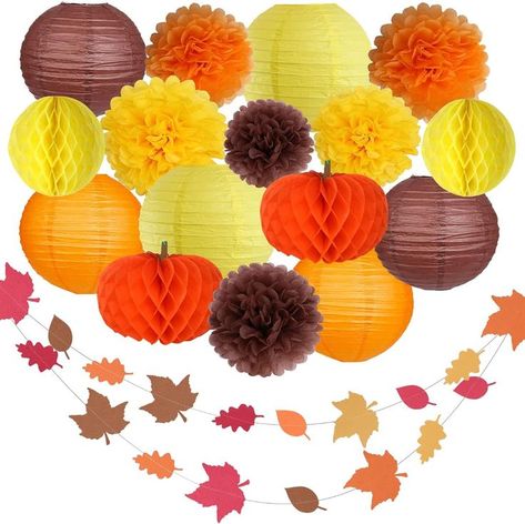 Create beautiful memories with our Thanksgiving Party Decorations Set. Perfect for fall, autumn, and orange-themed parties, these paper lanterns, pom poms, honeycomb balls, and garlands add elegance to any occasion. Simple assembly required. Durable and reusable, these decorations guarantee your satisfaction. Contact us for a pleasant shopping experience and friendly customer service. Yellow Party Decorations, Friendsgiving Decorations, Thanksgiving Party Decorations, Fall Party Decorations, Fall Party Themes, Hanging Paper Lanterns, Fall Birthday Parties, Autumn Party, Orange Party