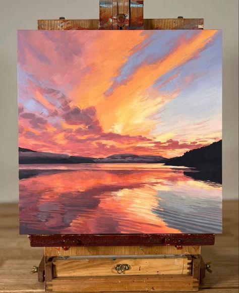 Sunset Painting Aesthetic, Wood Paintings, Ocean Art Painting, Landscapes Paintings, Nordland, Small Artwork, Canvas Painting Designs, Landscape Art Painting, Painting Ideas On Canvas