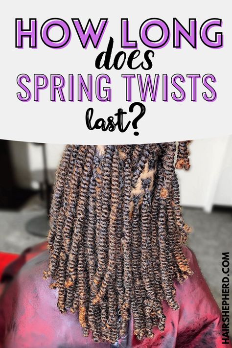 Here's exactly how long spring twists braids hairstyle last on natural hair. Long Spring Twist Hairstyles, Spring Twist Braids Long, Medium Spring Twist, Spring Twist Styles, Springy Afro Twist Hairstyles, Long Spring Twists, Mini Spring Twists, Long Lasting Hairstyles, Spring Twists Hairstyles