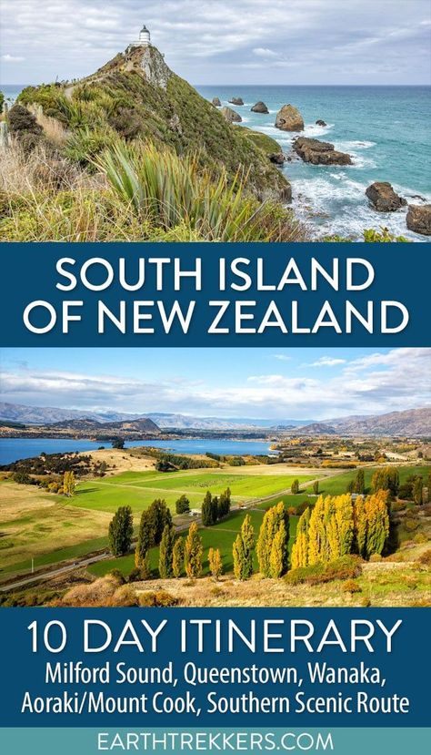 10 Day South Island of New Zealand Itinerary: 4 Different Ways. Four road trip itineraries through the South Island. Visit Queenstown, Wanka, Aoraki/Mount Cook National Park, Franz Josef, the Southern Scenic Route, Christchurch, Milford Sound, Lake Tekapo, Akaroa, Abel Tasman National Park and more. South Island New Zealand Road Trip, New Zealand South Island Itinerary, Aoraki Mount Cook, Abel Tasman National Park, New Zealand Itinerary, Abel Tasman, Mount Cook, Lake Wanaka, Queenstown New Zealand