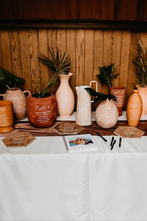 Unique, DIY clay terracotta pot wedding table numbers at Ward Pavillion wedding venue in Toledo, Ohio Terracotta Wedding Table Numbers, Rustic Terracotta Wedding Decor, Simple Wedding Centerpieces Terracotta, Terracotta Wedding Vases, Desert Wedding Centerpieces, Terracotta And Ivory Wedding, Terracotta Wedding Favors, Terracotta Party Decor, Terrocata Wedding