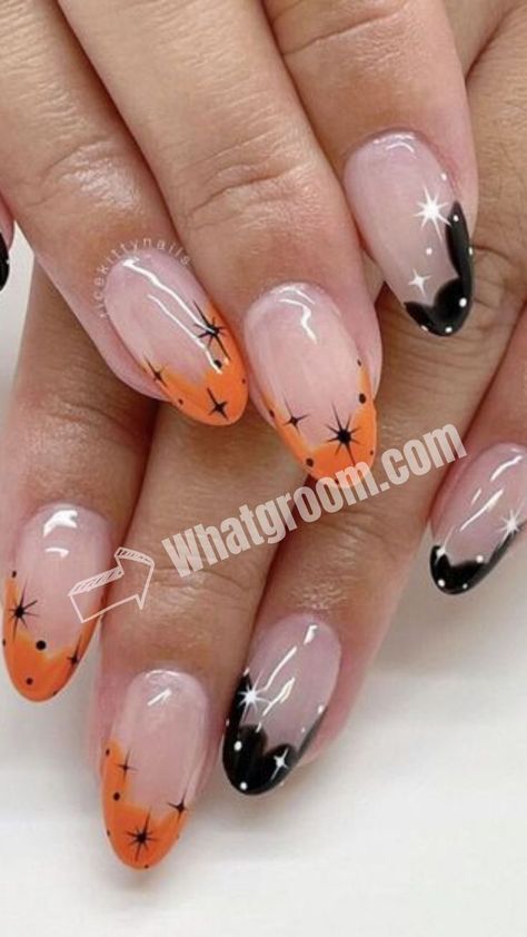 Halloween Almond Nails, Corn Nails, Pumpkin Nail Designs, Candy Corn Nails, Vampire Nails, Nail Art Halloween, Holloween Nails, Halloween Acrylic, Halloween Acrylic Nails