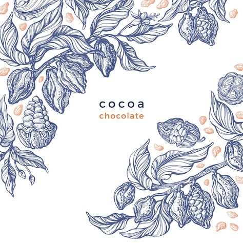 Cacao Tree, Cocoa Plant, Food Company Logo, Chocolate Drawing, Coffee Bean Art, Chocolate Texture, Chocolate Packaging Design, Ink Pen Art, Branch Art