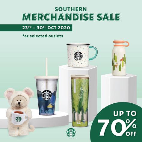 Starbucks Southern Merchandise Sale Up To 70% OFF from 23 October 2020 until 30 October 2020 Merchandise Poster Design, Starbucks Merchandise, Starbucks Bottles, Campaign Ads, 30 October, Drink Poster, Motion Design Video, Ppt Design, Magazine Layout Design