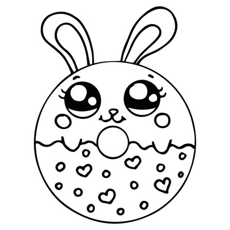 Rabbit Food Drawing, Colouring Pages For Kids Easy, Cute Bunny Coloring Pages, Simple Coloring Pages For Kids, Bunny Donut, Donut Character, Rabbit Coloring Pages, Donut Coloring Page, Rabbit Coloring