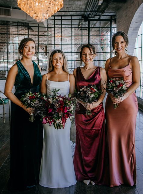 Emerald Green And Red Bridesmaid Dresses, Jewel Toned Mismatched Bridesmaids, Emerald And Blue Bridesmaid Dresses, Emerald Green And Burgundy Wedding Bridesmaid Dress, Jewel Green Bridesmaid Dresses, Red Pink Green Bridesmaids, Velvet Mismatched Bridesmaid Dresses, Dark Green And Pink Bridesmaid Dresses, Emerald And Cranberry Wedding