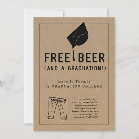 $3.08 | Free Beer Funny 2023 Graduation Party #beer toast, rustic brown kraft paper background, string fairy lights, funny, brewery theme, adult man or woman, fun graduation party, free beer and a graduation, 2023 college grad Funny Graduation Invitations, Rustic Brewery, 2023 Graduation Party, Funny Invitations, Graduation Invitation Cards, Beer Funny, Party 2023, College Graduation Parties, 2023 Graduation