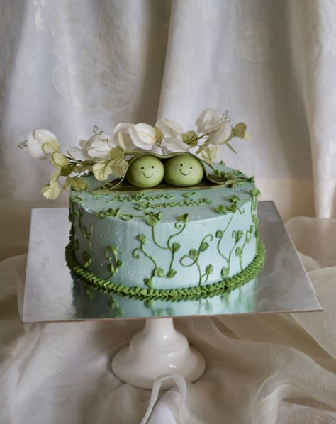 First birthday cake for twins, Arthur and Benedict. Two sweet peas in a pod ❤️ . . . #firstbirthdaycake #twopeasinapod #waferpaperflowers Two Peas In A Pod Cake, Birthday Cake For Twins, Pea Cake, Twin Birthday Cakes, Twins Cake, Wafer Paper Flowers, Two Peas In A Pod, Twins 1st Birthdays, Two Sweet