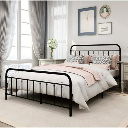 A Good Night's Sleep Bed Metal bed frame with a headboard and footboard with High-quality metal frame and strong steel tubing construction. The tube surface powder coating, which avoiding rusty in a long period. the standard height of 10-12 inches is convenient for storage, making your room clean and tidy. Color: Black. Metal Twin Bed Frame, Black Iron Beds, Metal Twin Bed, Black Metal Bed Frame, Black Metal Bed, Sleep Bed, Bed Metal, Black Bed Frame, Steel Bed Frame